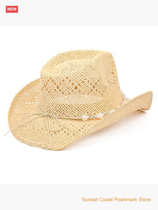 Straw Cowboy Hat with Shapeable Brim Beaded Hearts Trim main image 5